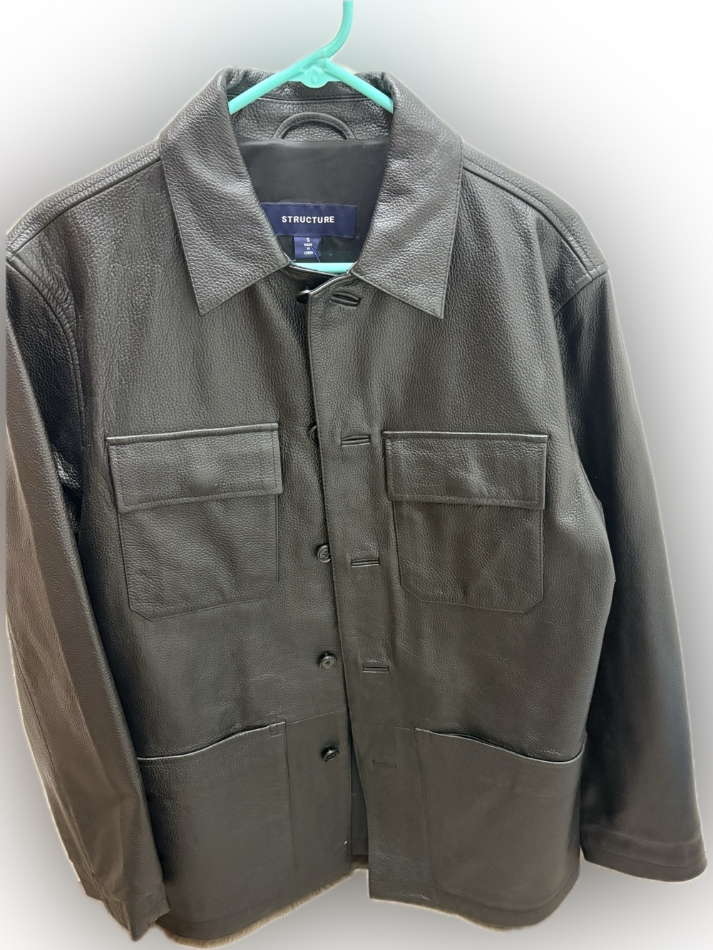 VINTAGE Structure Men's Black Leather Button-Front Jacket